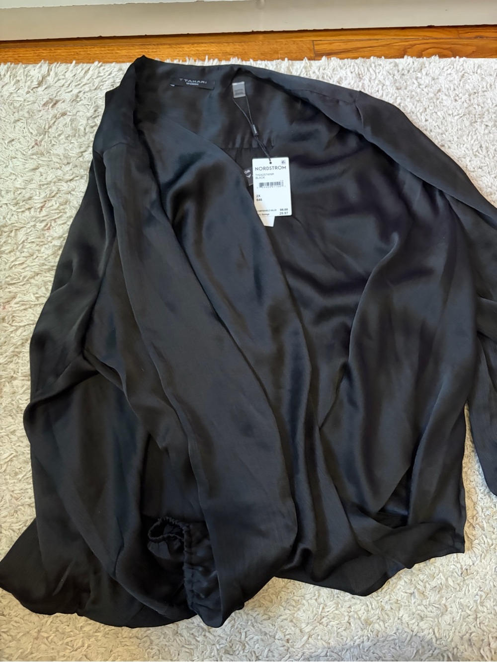 Black Satin Blouse - Lightweight Draped NWT